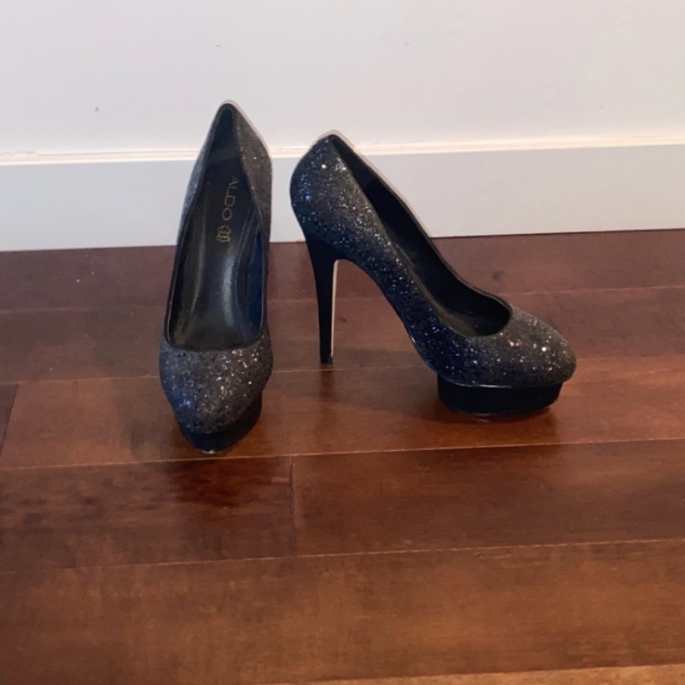 ALDO Black/Sparkle Platform Heels Size US 9 EUR 40